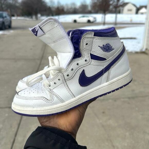 Nike Air Jordan 1 Retro High Top White Court Purple Athletic Shoes Kids Size 3Y - Picture 4 of 11